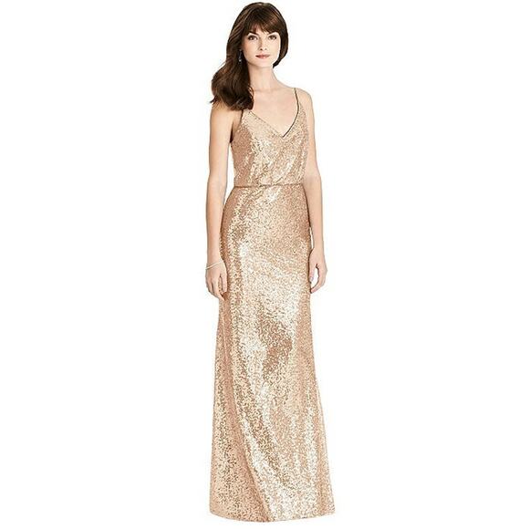 NEW After Six Size 16 Elle Sequin SpaghettiStrap Rose Gold Dress $271 msrp J1-16 - Picture 1 of 10